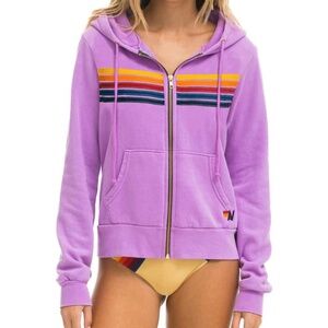 Aviator Nation Tops | 5 STRIPE HOODIE – NEON PURPLE